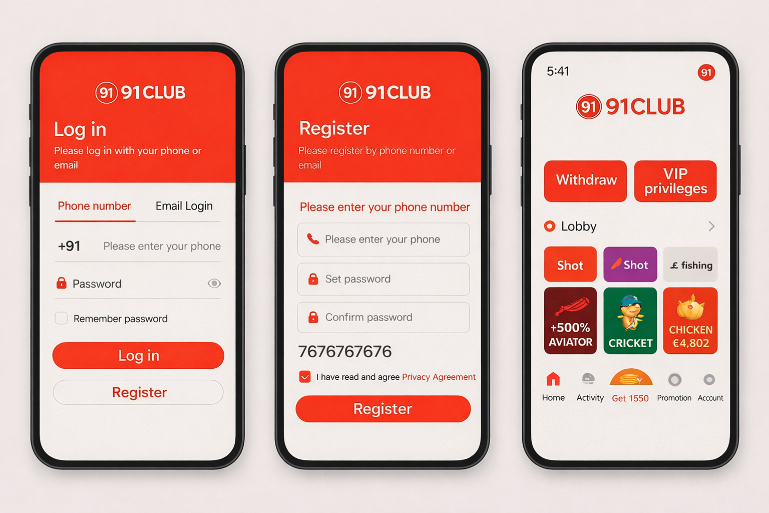 91 Club Games Selection